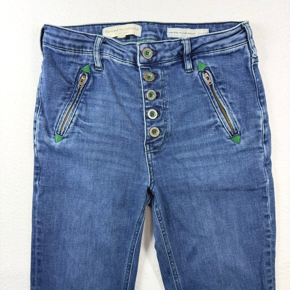 Anthropologie Pilcro High Rise Trouser Bootcut Jeans Blue Button Fly Size 28 - Picture 3 of 15